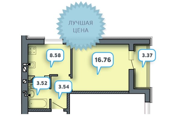 4 этаж 1-комнатн. 32.4 кв.м.