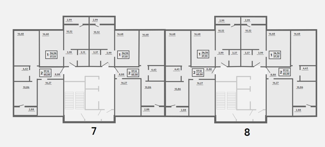 13 этаж 2-комнатн. 60 кв.м.