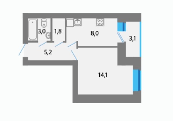 1-комнатн. 35.2 кв.м.