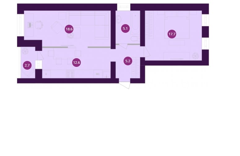 1 этаж 2-комнатн. 61.84 кв.м.